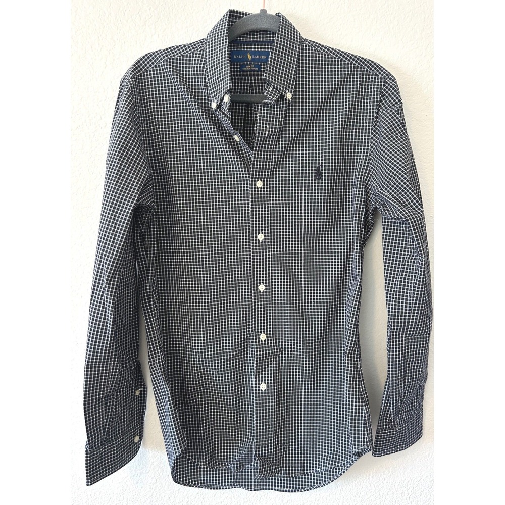 Ralph Lauren Navy and White Gingham Button-Down Shirt